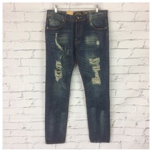 City Ink Distressed Straight Jeans, Size 32